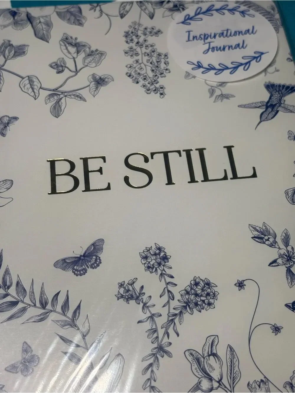 New BE STILL Inspirational Journal - White with Navy Botanical Print